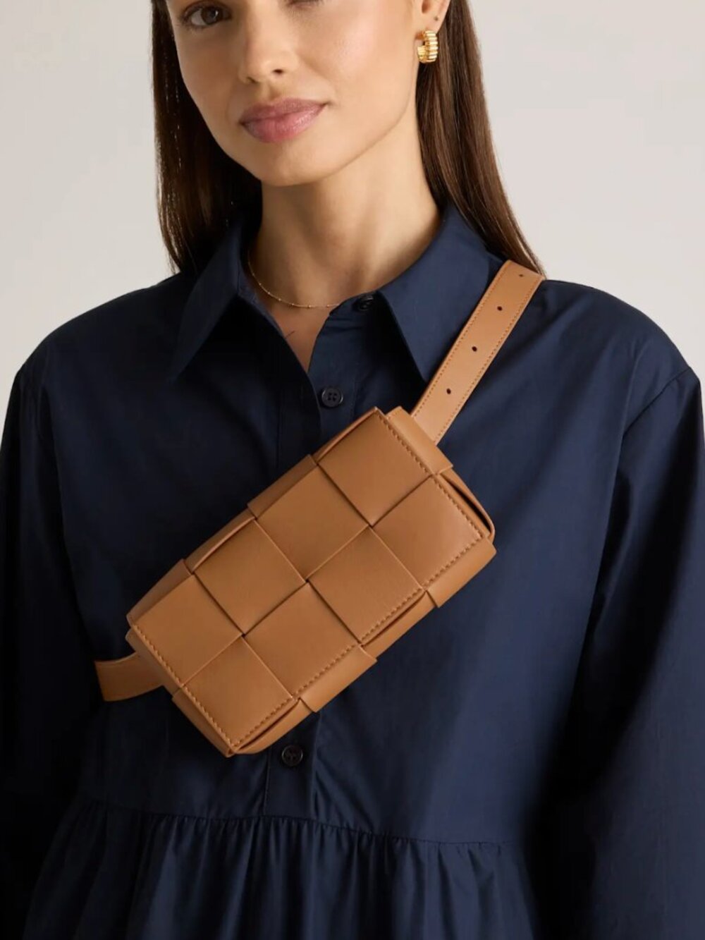 NWT: Italian Leather Handwoven BoxBelt Bag, Cognac, w dust bag (new in bag)